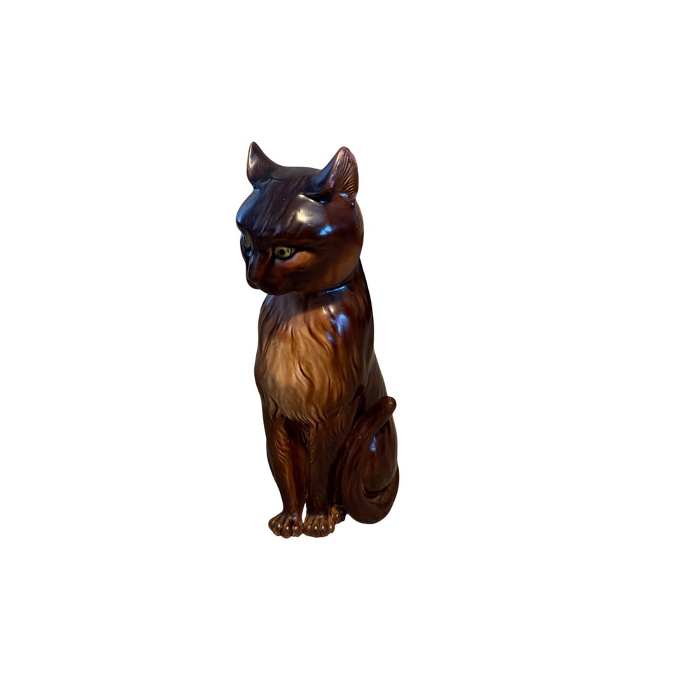 Vintage Inarco Japan Ceramic Cat Figurine E-2981 Brown Drip Glaze MCM Decor